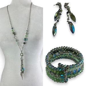 Ali Khan New York green Crystal Necklace Earrings and bracelet Lot
